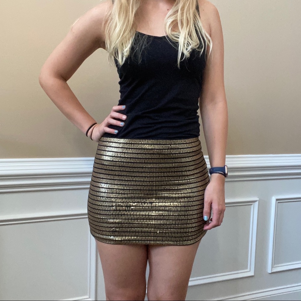 Gold sequin mini skirt